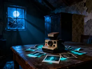 Dwa podświetlane kontrolery do gier na ciemnym biurku, otoczone neonową energią w klimacie Mortal Kombat.