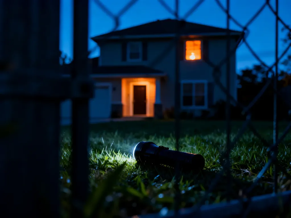 Tajemniczy dom w Hello Neighbor 2 widziany z ukrycia, budujący atmosferę napięcia i skradania się.