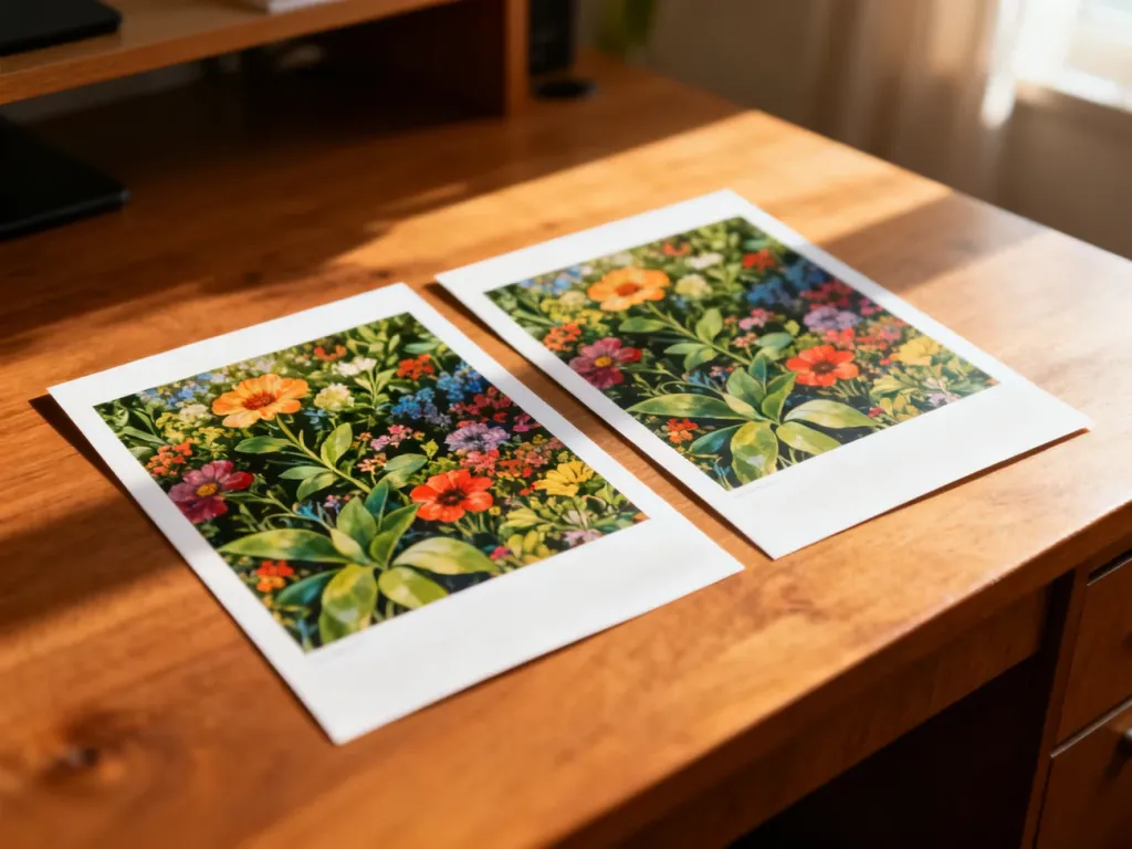 Dwie identyczne fotografie ogrodu botanicznego zestawione obok siebie, ilustrujące zadanie polegające na znalezieniu różnic.