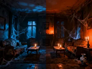 Ifryt otoczony płomieniami na mrocznym polu bitwy w grze Wiedźmin 3. Potwór emanuje niebieskim ogniem w nocnej scenerii.