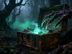 Mistyczna mapa strategiczna z figurkami wojowników na drewnianym stole, wprowadzająca w klimat świata Warcraft 3.